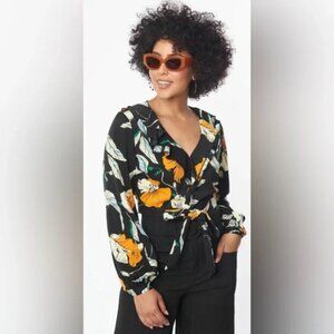 NWT XL 14 Unique Vintage Black & Orange Floral “Ruffled & Ready” Crop Top